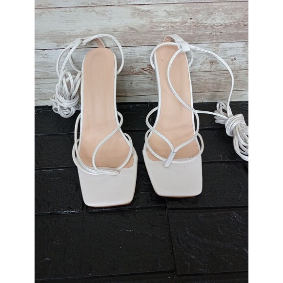 Shein Stiletto High Heels Strappy Open Toe Lace Up Sandals White 39 - Picture 6 of 6